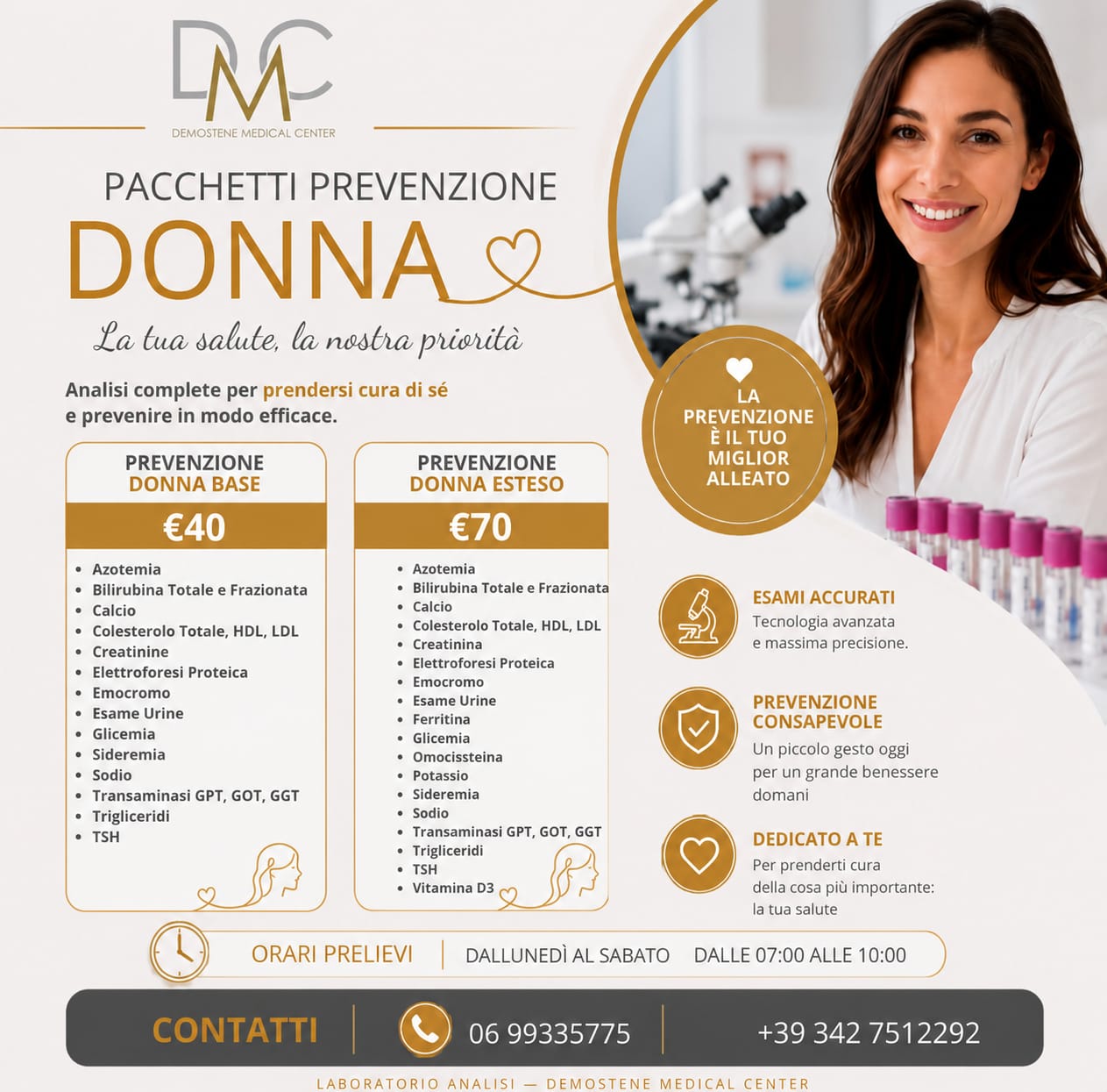 Pacchetti Prevenzione donna base ed esteso del Demostene Medical Center