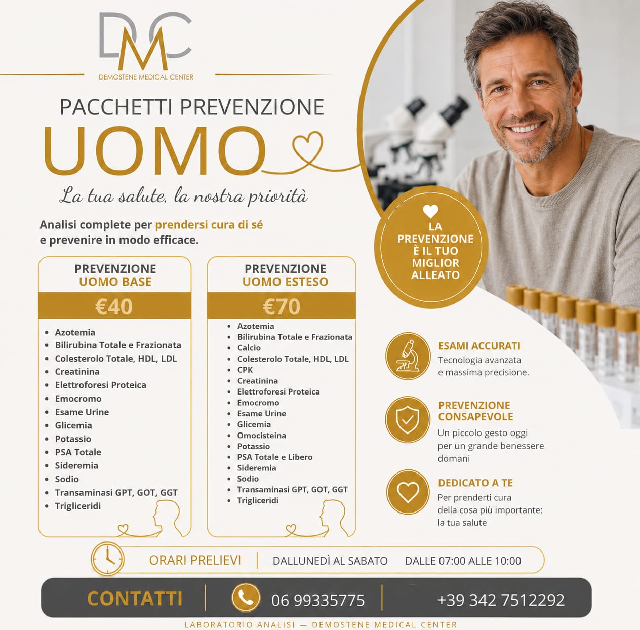 Pacchetti Prevenzione uomo base ed esteso del Demostene Medical Center